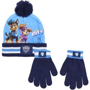 Paw Patrol winter set blauw voor kinderen met muts en handschoenen - Hondenbrigade winterkleding accessoires