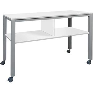 Multifunctionele tafel E2008, mobiel, frame aluminium zilver, blad wit