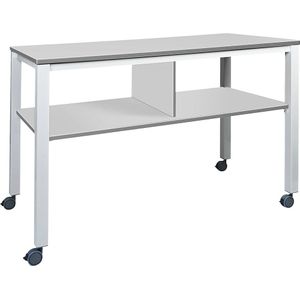 Multifunctionele tafel E2008, mobiel, frame wit, blad grijs