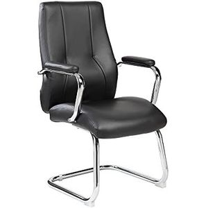 Rocada Bezoekersstoel, bureaustoel van kunstleer, kantoorstoel met verchroomde armen en stalen basis, bekleding, zwart.