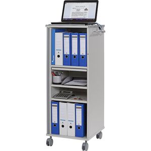 Office en media caddy, met 4 vakken, 1 uittrekbaar topblad, lichtgrijs