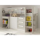 Combinatiebed - 90 x 200 cm - Met bureau en opbergruimte - Wit en houtlook - LOUKALA