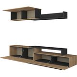 TV-Wand mit Stauraum - Eichefarben & Anthrazit - monty