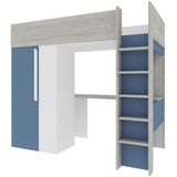 Mezzanine bed 90 x 200 cm met kleerkast en bureau - Blauw en wit - NICOLAS