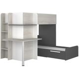 Hoekstapelbed 2 x 90 x 190 cm - Met bureau - Grijs, wit en zwart - SAMUEL