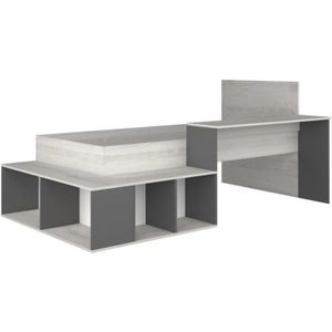 Vente-unique Hoogslaper 90 x 200 cm met opbergruimte en bureau - Kleur: naturel en antraciet - RIGALI L 233.2 cm x H 100.5 cm x D 128.8 cm
