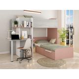 Hoekstapelbed 2 x 90 x 190 cm - Met bureau - Grijs, wit en roze - SAMUEL