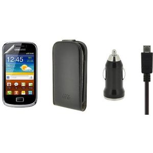 4-OK Start Pack Plus - Flip ONE + schermbeschermer + oplader 1A + micro-USB-kabel voor Samsung Galaxy Mini 2 S6500