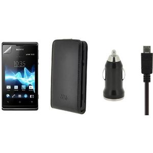 4-OK Start Pack Plus - Flip ONE hoesje + schermbeschermer + 1A oplader + micro USB-kabel voor Sony Xperia E