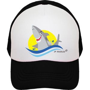 JP DOoDLES® Shark - Trucker Pet voor Kinderen - Cap met Gaas - 2 tot 5 Jaar - Klittenbandsluiting - 52 cm - Zwart