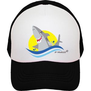 JP DOoDLES® Shark - Trucker Pet voor Kinderen - Cap met Gaas - 4 tot 8 Jaar - Klittenbandsluiting - 54 cm - Zwart