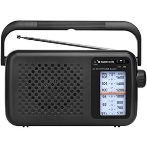 Sunstech RPS760 - AM/FM-radio, draagbaar, met telescopische antenne en transportgreep, zwart