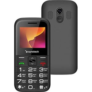 Sunstech CEL4 Mobiele telefoon met grote toetsen en SOS-knop, boek, FM-radio en camera voor senioren, eenvoudig te bedienen en comfortabel met laadstation, zwart