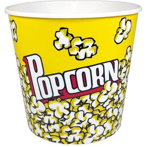 Popcorn bak - geel/wit - kunststof - D21 cm - 4.7 liter - herbruikbaar - Snack en tapasschalen