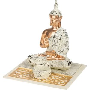 Concorde - Boeddha Beeld - Goudkleur - Polystone - Met Kaarshouder