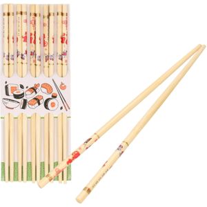 Concorde Sushi eetstokjes - 5x setjes - bamboe hout - kleurrijke print - 24 cm