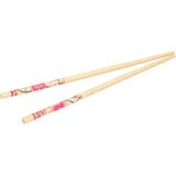 Sushi eetstokjes - 5x setjes - bamboe hout - roze bloemen print - 24 cm - Eetstokjes