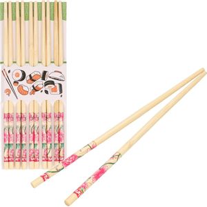 Sushi eetstokjes - 5x setjes - bamboe hout - roze bloemen print - 24 cm