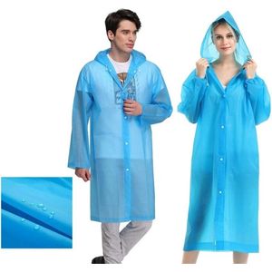 Concorde Regenjas poncho met capuchon en drukknoopsluiting - blauw - PVC - one size - heren/dames - Regenponcho lang type