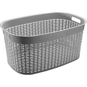 Hega Hogar Rotan line wasmand - zilvergrijs - inhoud 44 liter - kunststof - 58 x 39 x 27 cm