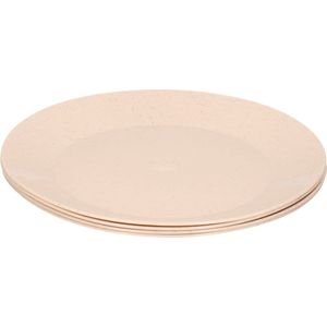 4x ontbijt/diner bordjes van afbreekbaar bio-plastic 26 cm dia in het eco-beige - Campingservies/picknickservies