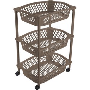 Keuken/kamer opberg trolleys/roltafels met 3 manden 62 x 41 cm taupe/beige - Etagewagentje met opbergkratten