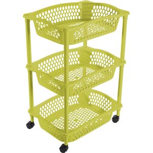 Keuken/kamer opberg trolleys/roltafels met 3 manden 62 x 41 cm groen - Etagewagentje met opbergkratten