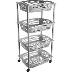 Keuken opberg trolleys/roltafels met 4 manden 86 x 41 cm zilvergrijs- Etagewagentje met opbergkratten