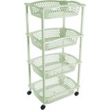 Keuken opberg trolleys/roltafels met 4 manden 86 x 41 cm mintgroen- Etagewagentje met opbergkratten