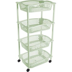 Keuken opberg trolleys/roltafels met 4 manden 86 x 41 cm mintgroen- Etagewagentje met opbergkratten