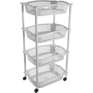 Keuken opberg trolleys/roltafels met 4 manden 86 x 41 cm lichtgrijs- Etagewagentje met opbergkratten