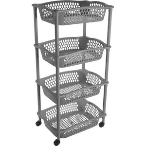 Keuken opberg trolleys/roltafels met 4 manden 86 x 41 cm donkergrijs- Etagewagentje met opbergkratten