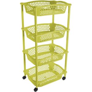 Keuken opberg trolleys/roltafels met 4 manden 86 x 41 cm groen - Etagewagentje met opbergkratten
