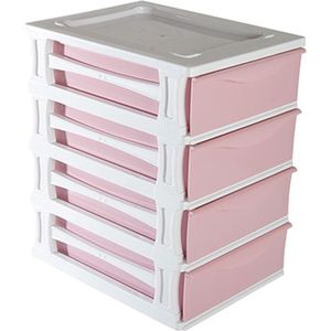 Hega Hogar Ladeblokje/bureau organizer 4x lade - wit/roze - L26 x B35 x H39 cm - kunststof