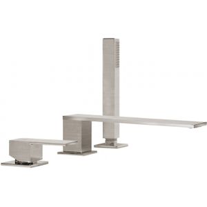 Badrandkraan Tres Cuadro Exclusive met Handdoucheset Lange Rechte Uitloop 22 cm RVS