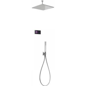 Tres Shower Technology elektronische inbouwthermostaat met regendouche 30x30cm met plafondarm en handdouche chroom