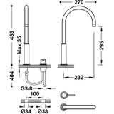 Wastafelmengkraan tres study exclusive 45,3 cm 2-gats 1-hendel uitloop hoog gebogen rond mat wit