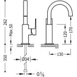 Wastafelmengkraan tres cuadro exclusive 1-hendel uitloop gebogen 17 cm vierkant rvs