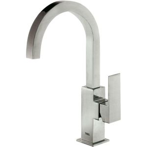 Wastafelmengkraan Tres Cuadro Exclusive 1-Hendel Uitloop Gebogen 20 cm Vierkant RVS