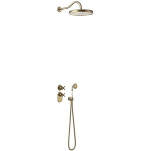 Regendoucheset tres clasic thermostatische inbouw 2-wegs verouderd messing