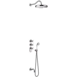 Badkraan tres clasic thermostatisch inbouw incl. Regendouche 3-wegs chroom
