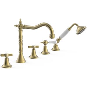 Badrandkraan Tres Clasic Mengkraan Incl. Omstelknop en Handdouche Verouderd Messing Mat