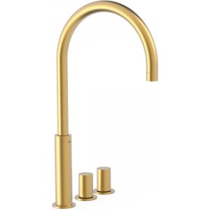 Wastafelmengkraan Tres Study Exclusive Tweeknops Uitloop Gebogen 29,5 cm Mat Goud