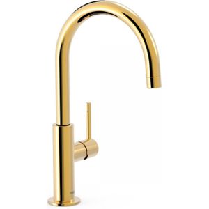 Wastafelmengkraan tres study exclusive 32,4 cm met hendel uitloop gebogen rond goud