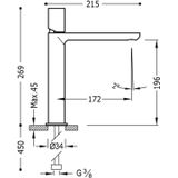 Wastafelmengkraan tres loft 1-knop uitloop recht 19,6 cm rond rvs