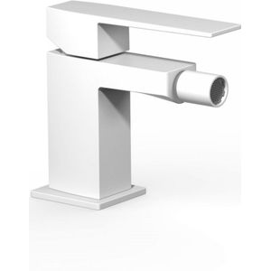 Bidetmengkraan Tres Slim Exclusive 1-Hendel Uitloop Recht Vierkant Mat Wit