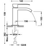 Wastafelmengkraan tres cuadro exclusive 1-hendel uitloop gebogen 16 cm met waterval vierkant rvs