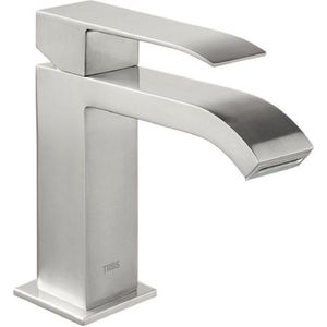 Wastafelmengkraan Tres Cuadro Exclusive 1-Hendel Uitloop Gebogen 16 cm met Waterval Vierkant RVS