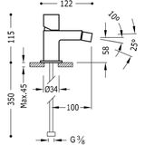 Bidetmengkraan tres cuadro exclusive met draaiknop korte uitloop 10 cm chroom zwart