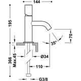 Wastafelmengkraan tres study exclusive 19,5 cm 1-knop rond mat wit